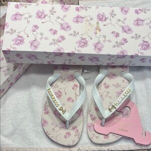 LoveShackFancy x Havaianas White and Pink Floral Sandals, 7/8